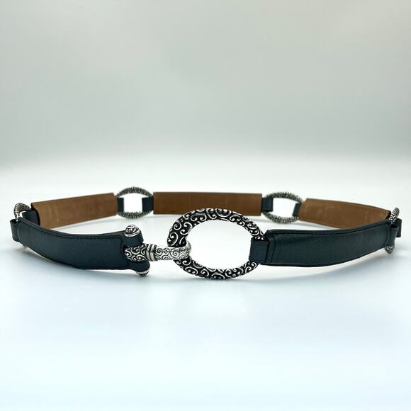 Brighton Gray Leather Belt Womens 38 Oval Ring Hook Closure Classic Style Silver main image 4